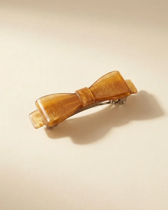 Acetate Bow Barrette in Honey Amber