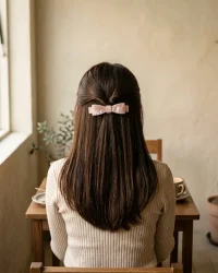 Acetate Bow Barrette, worn in the hair