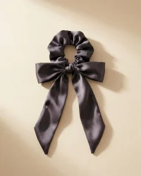 Bow Tail Scrunchie in Sesame Smoke