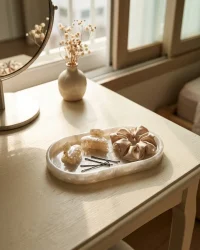 Mica Acetate Catch Tray on a vanity table