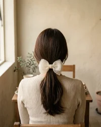 Organza Double Bow, worn in the hair