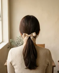 Picot Edge Bow, worn in the hair