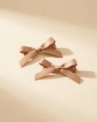 Skinny Ribbon Bow Pair in Oat Sheen