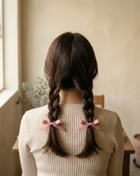 Skinny Ribbon Bow Pair, worn in the hair