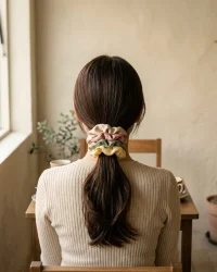Skinny Satin Scrunchie Set of 4, worn in the hair